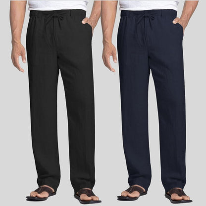 Combo of 2 Black and Navy Blue Linen Men Pants-47370