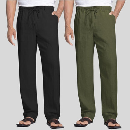 Combo of 2 Black and Army Green Linen Men Pants-47371