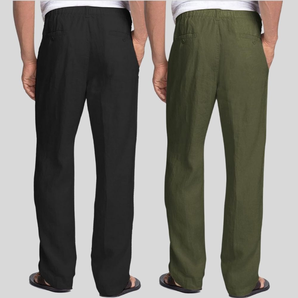 Combo of 2 Black and Army Green Linen Men Pants-47371
