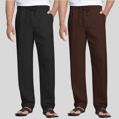Combo of 2 Black and Brown Linen Men Pants-47372