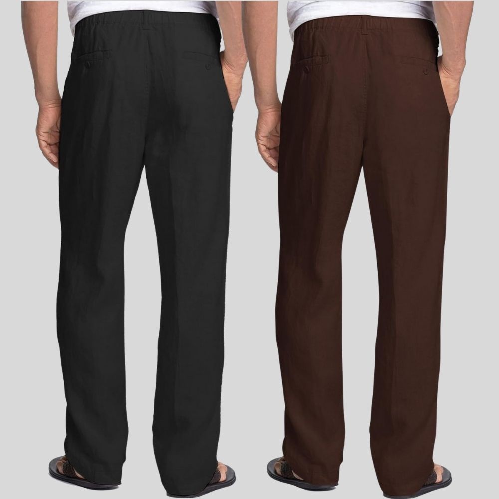 Combo of 2 Black and Brown Linen Men Pants-47372
