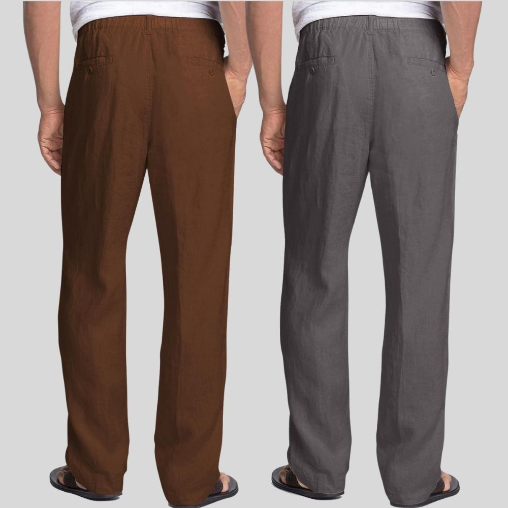 Combo of 2 Coffee Brown and Dark Gray Linen Men Pants-47373