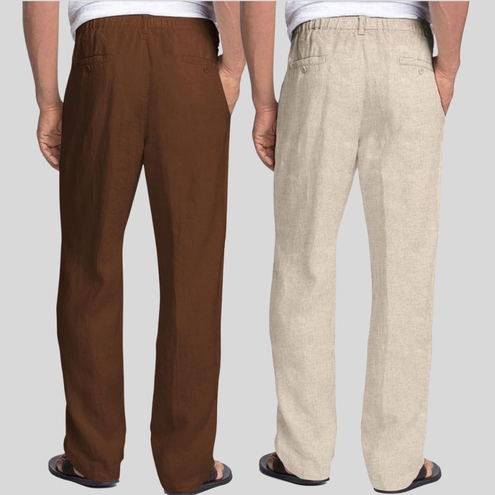 Combo of 2 Coffee Brown and Beige Linen Men Pants-47374