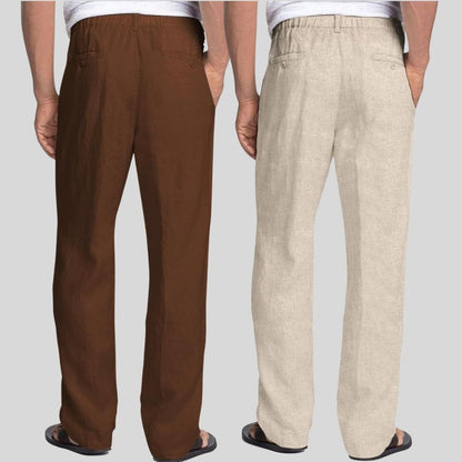 Combo of 2 Coffee Brown and Beige Linen Men Pants-47374