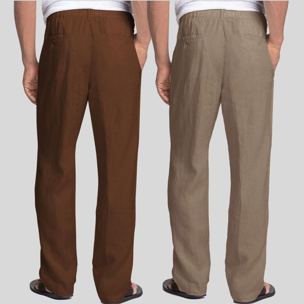 Combo of 2 Coffee Brown and Light Gray Linen Men Pants-47375
