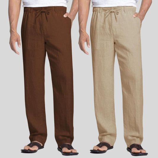 Combo of 2 Coffee Brown and Light Brown Linen Men Pants-47376