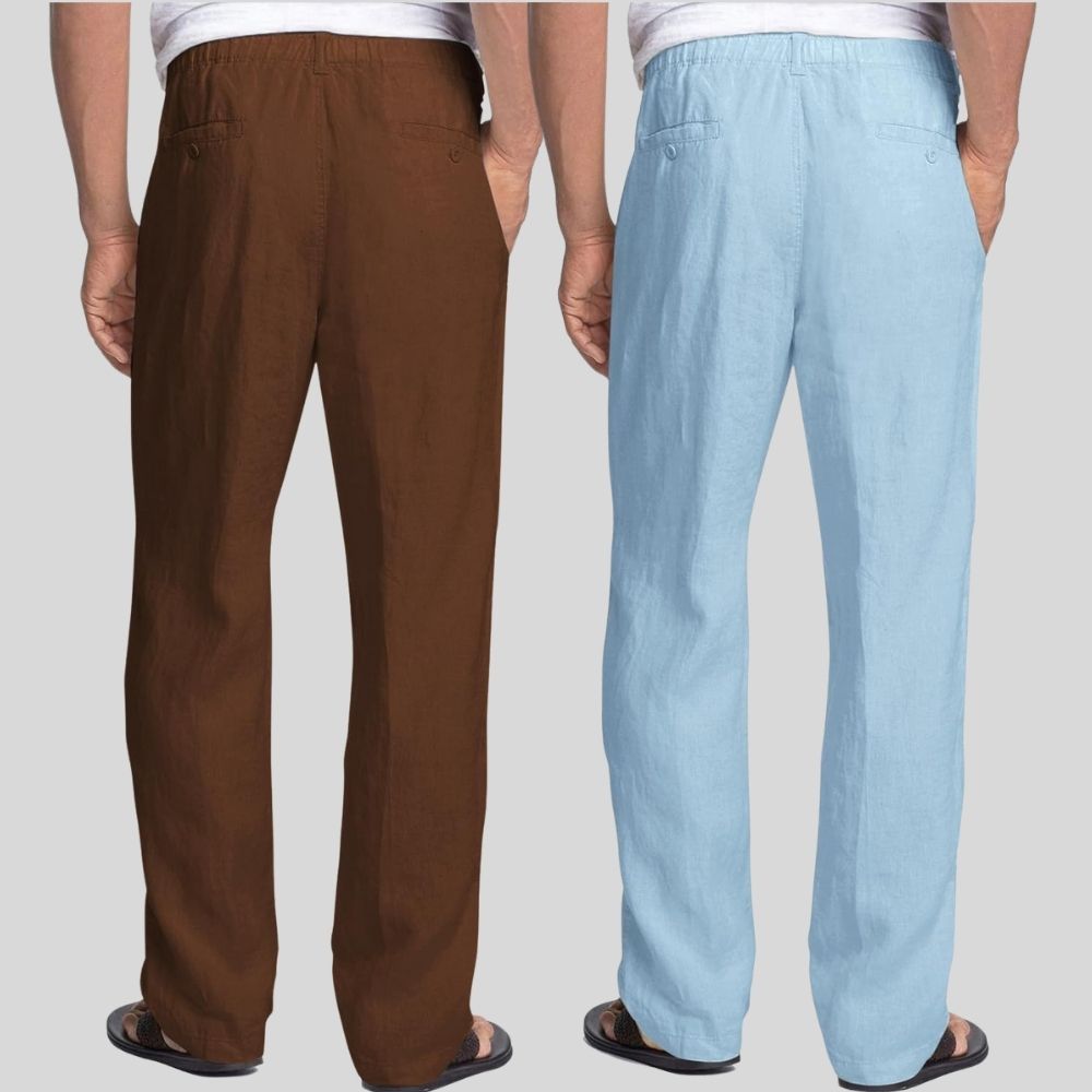 Combo of 2 Coffee Brown and Sky Blue Linen Men Pants-47377
