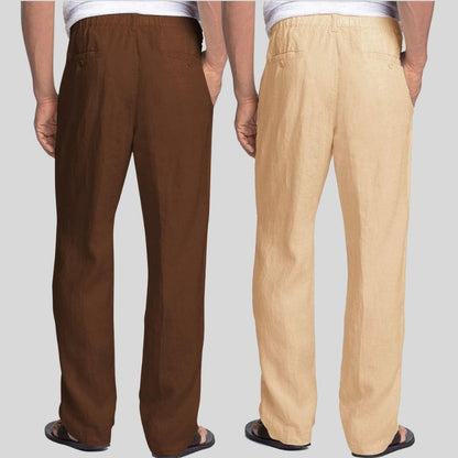 Combo of 2 Coffee Brown and Cream Linen Men Pants-47379