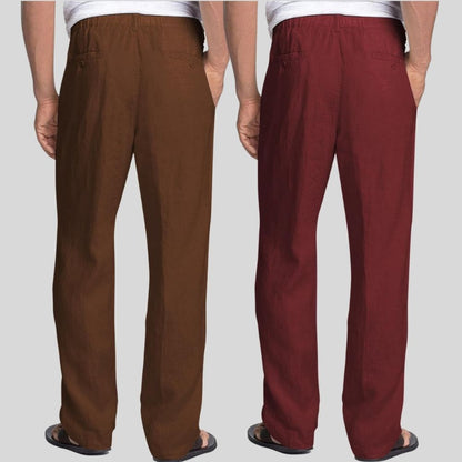 Combo of 2 Coffee Brown and Maroon Linen Men Pants-47380