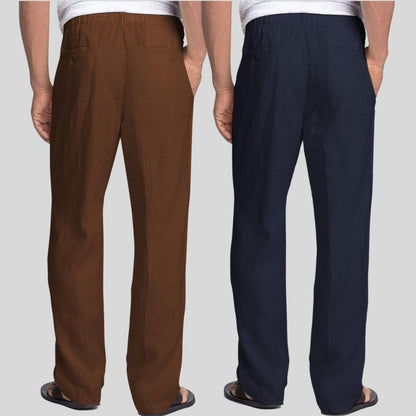 Combo of 2 Coffee Brown and Navy Blue Linen Men Pants-47382