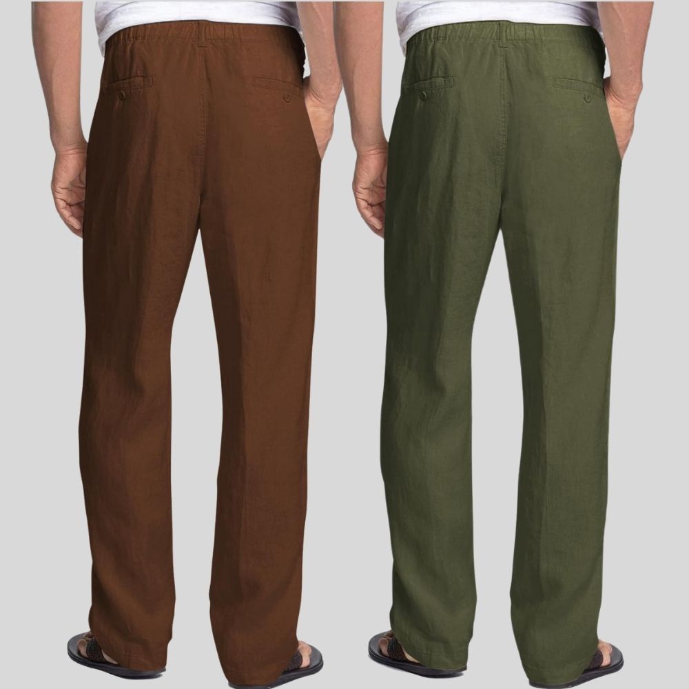 Combo of 2 Coffee Brown and Army Green Linen Men Pants-47384