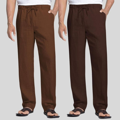 Combo of 2 Coffee Brown and Brown Linen Men Pants-47385