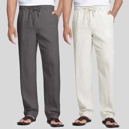 Combo of 2 Dark Gray and White Linen Men Pants-47390