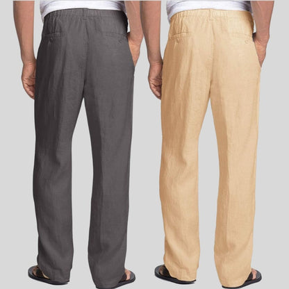 Combo of 2 Dark Gray and Cream Linen Men Pants-47391