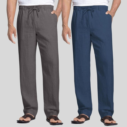 Combo of 2 Dark Gray and Teal Blue Linen Men Pants-47393