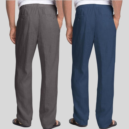 Combo of 2 Dark Gray and Teal Blue Linen Men Pants-47393