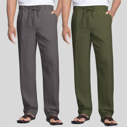 Combo of 2 Dark Gray and Army Green Linen Men Pants-47396