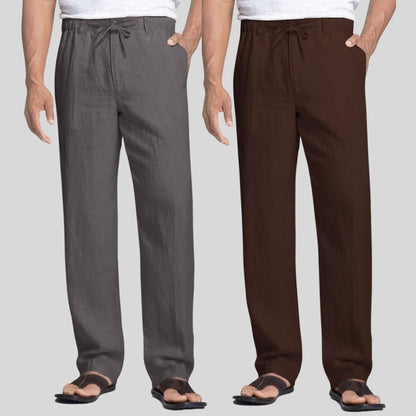 Combo of 2 Dark Gray and Brown Linen Men Pants-47397