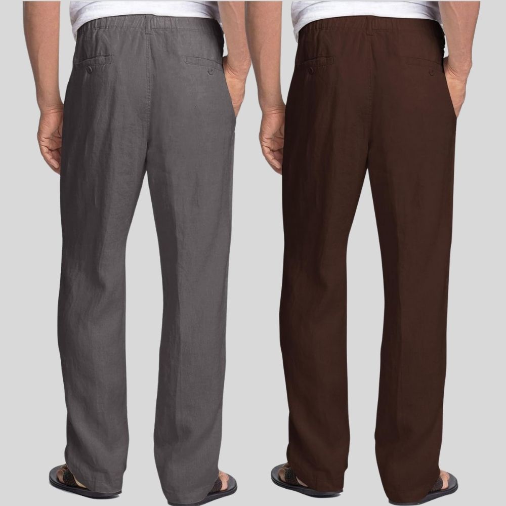 Combo of 2 Dark Gray and Brown Linen Men Pants-47397