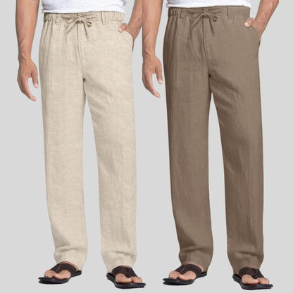 Combo of 2 Beige and Light Gray Linen Men Pants-47398