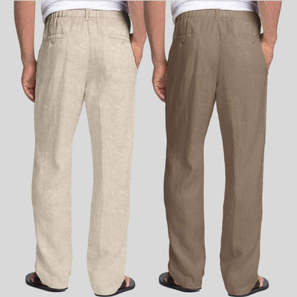 Combo of 2 Beige and Light Gray Linen Men Pants-47398