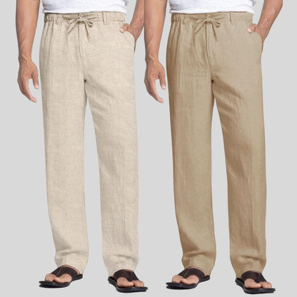 Combo of 2 Beige and Light Brown Linen Men Pants-47399