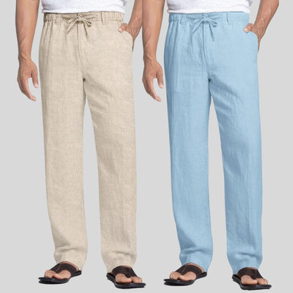 Combo of 2 Beige and Sky Blue Linen Men Pants-47400