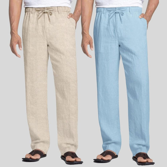 Combo of 2 Beige and Sky Blue Linen Men Pants-47400