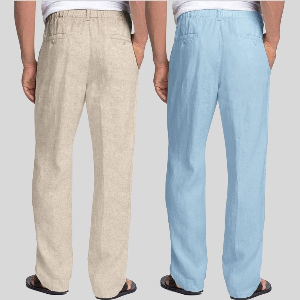 Combo of 2 Beige and Sky Blue Linen Men Pants-47400