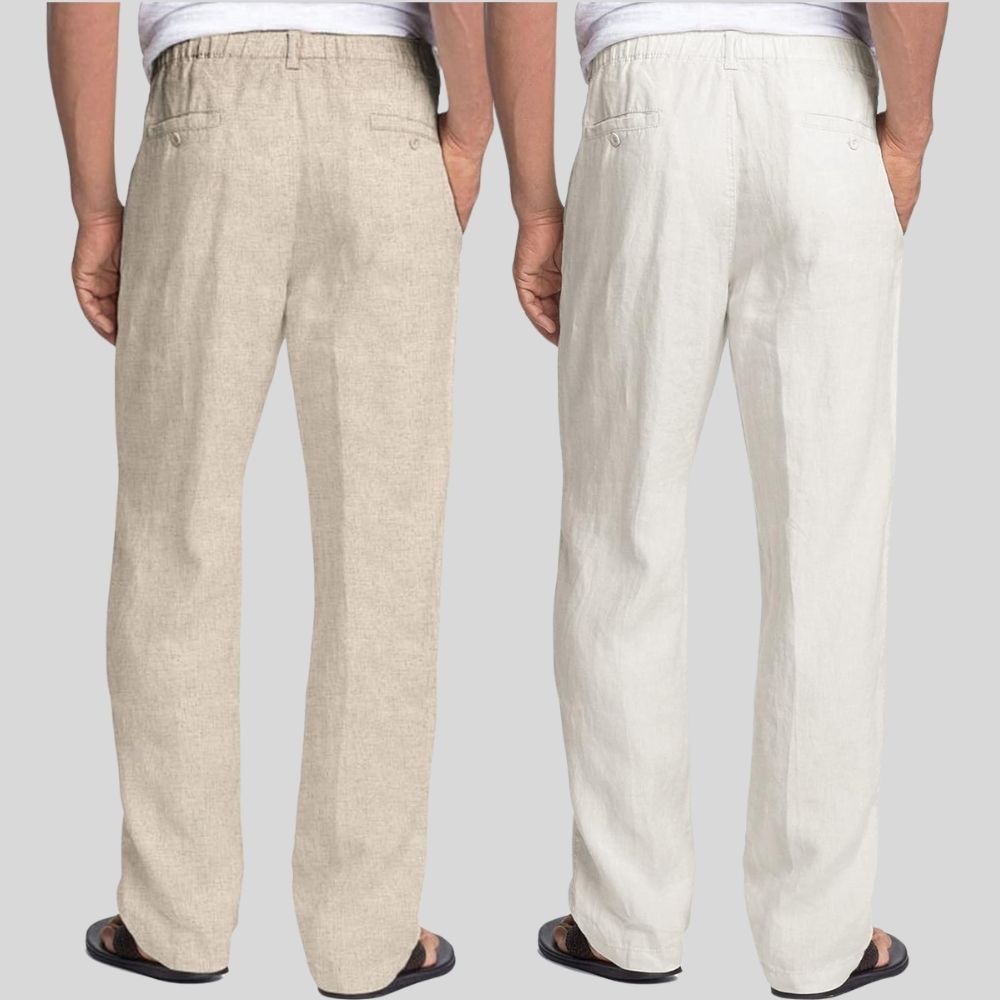Combo of 2 Beige and White Linen Men Pants-47401