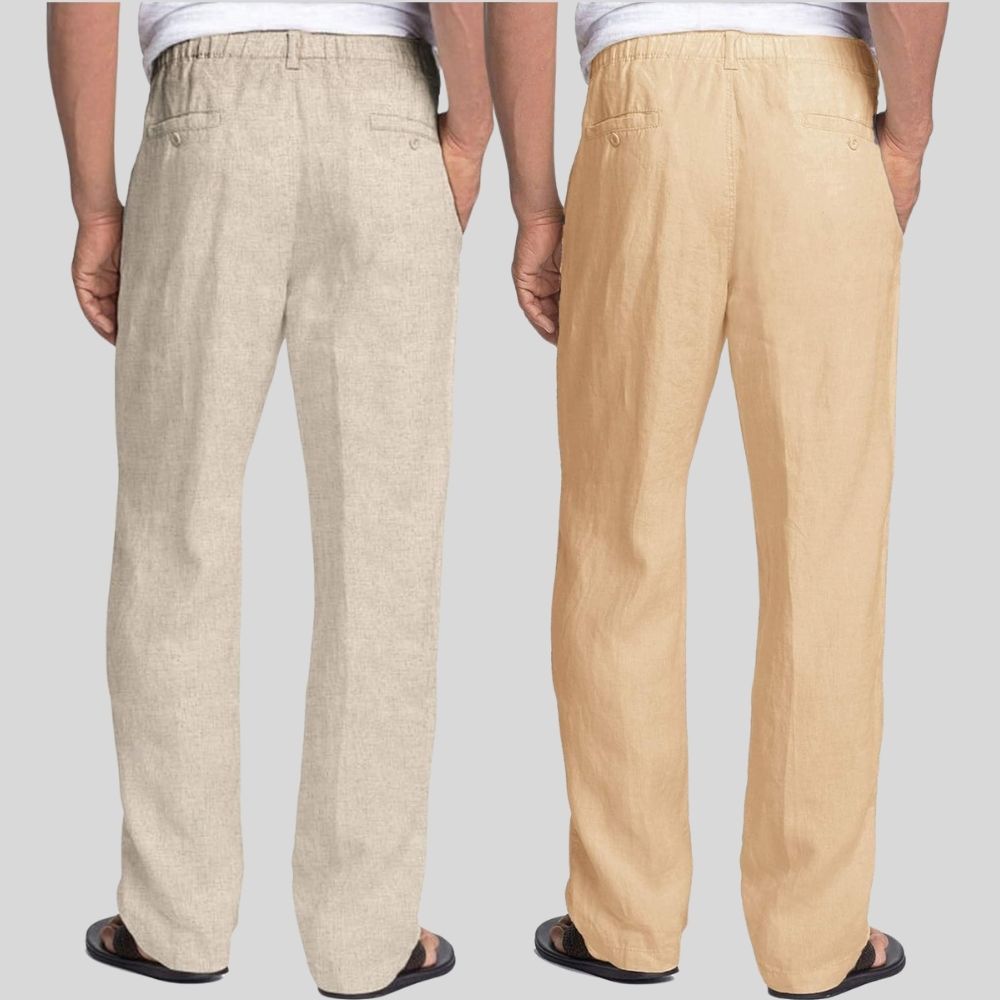Combo of 2 Beige and Cream Linen Men Pants-47402