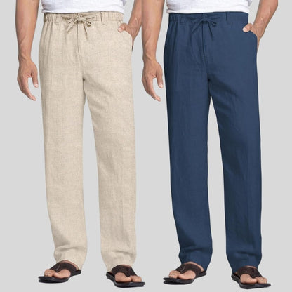 Combo of 2 Beige and Teal Blue Linen Men Pants-47404