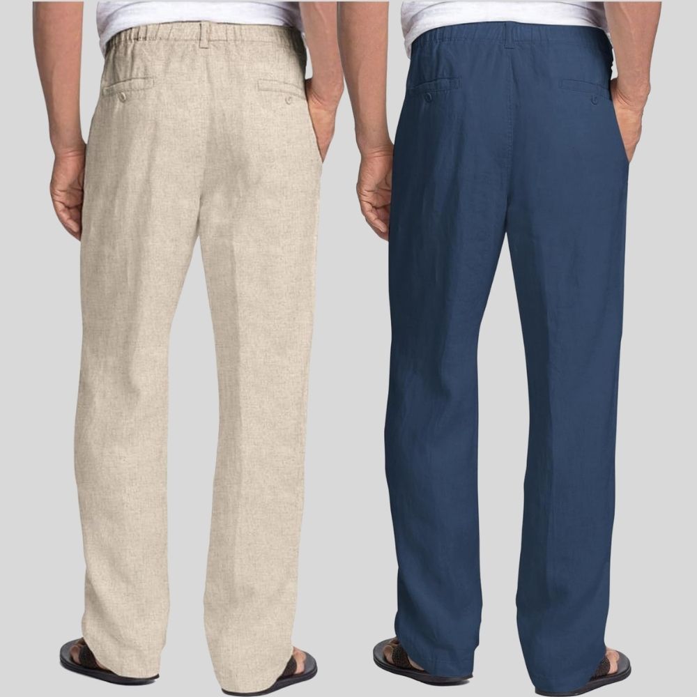Combo of 2 Beige and Teal Blue Linen Men Pants-47404