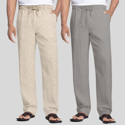 Combo of 2 Beige and Light Gray Linen Men Pants-47406