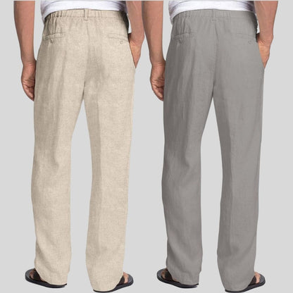 Combo of 2 Beige and Light Gray Linen Men Pants-47406