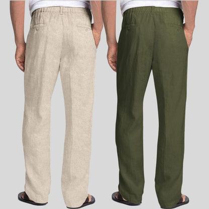 Combo of 2 Beige and Army Green Linen Men Pants-47407