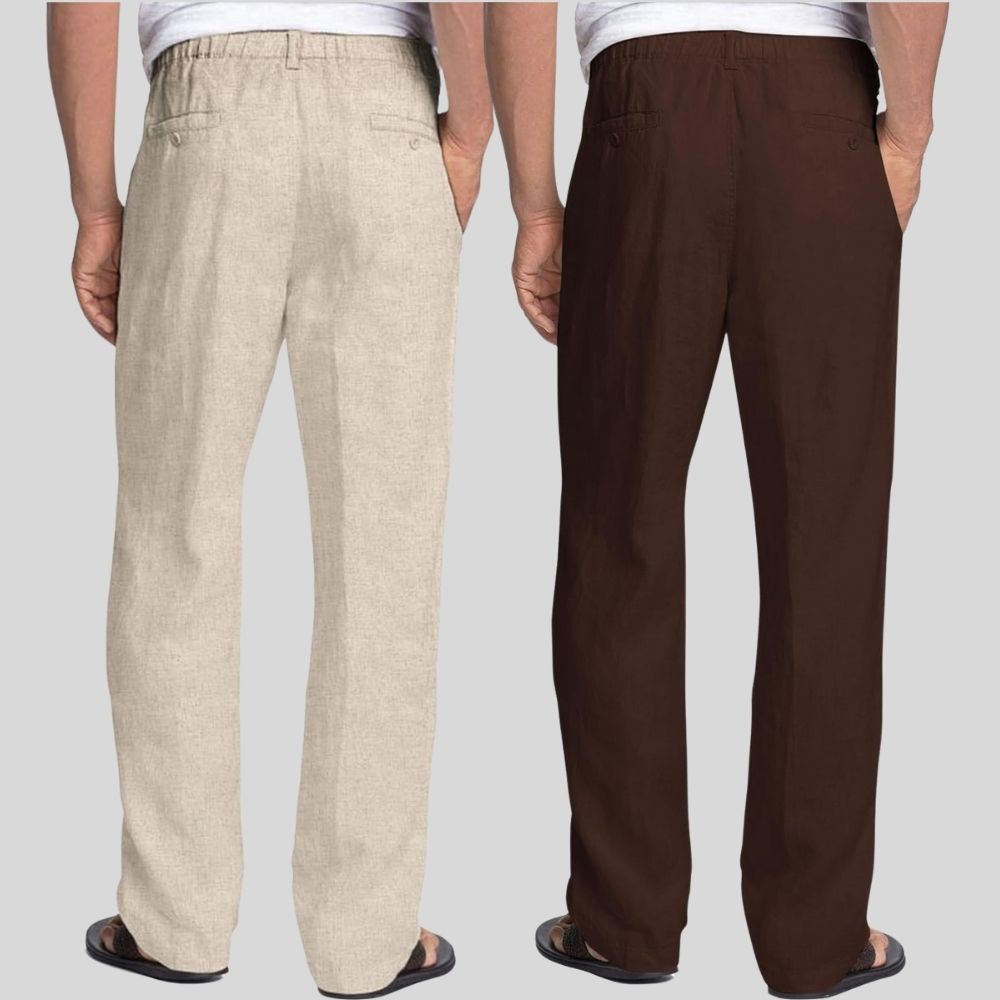 Combo of 2 Beige and Brown Linen Men Pants-47408