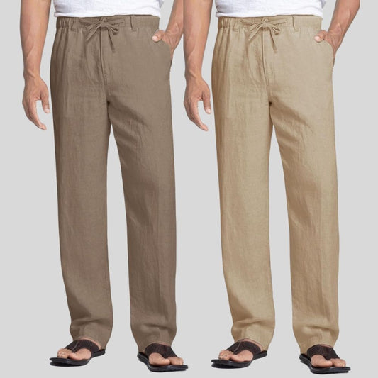 Combo of 2 Light Gray and Light Brown Linen Men Pants-47409