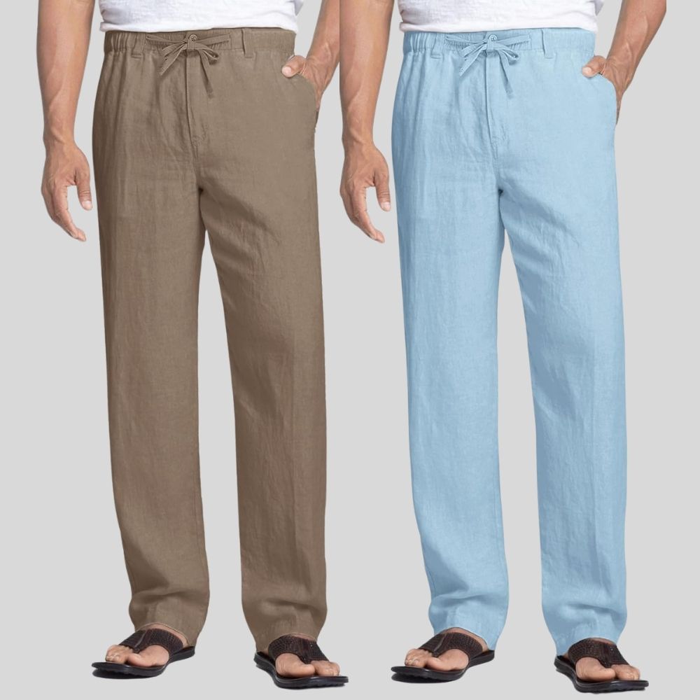 Combo of 2 Light Gray and Sky Blue Linen Men Pants-47410