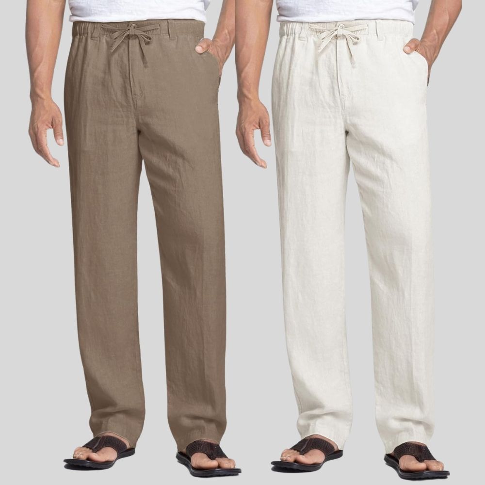 Combo of 2 Light Gray and White Linen Men Pants-47411