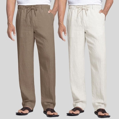 Combo of 2 Light Gray and White Linen Men Pants-47411
