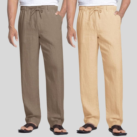 Combo of 2 Light Gray and Cream Linen Men Pants-47412