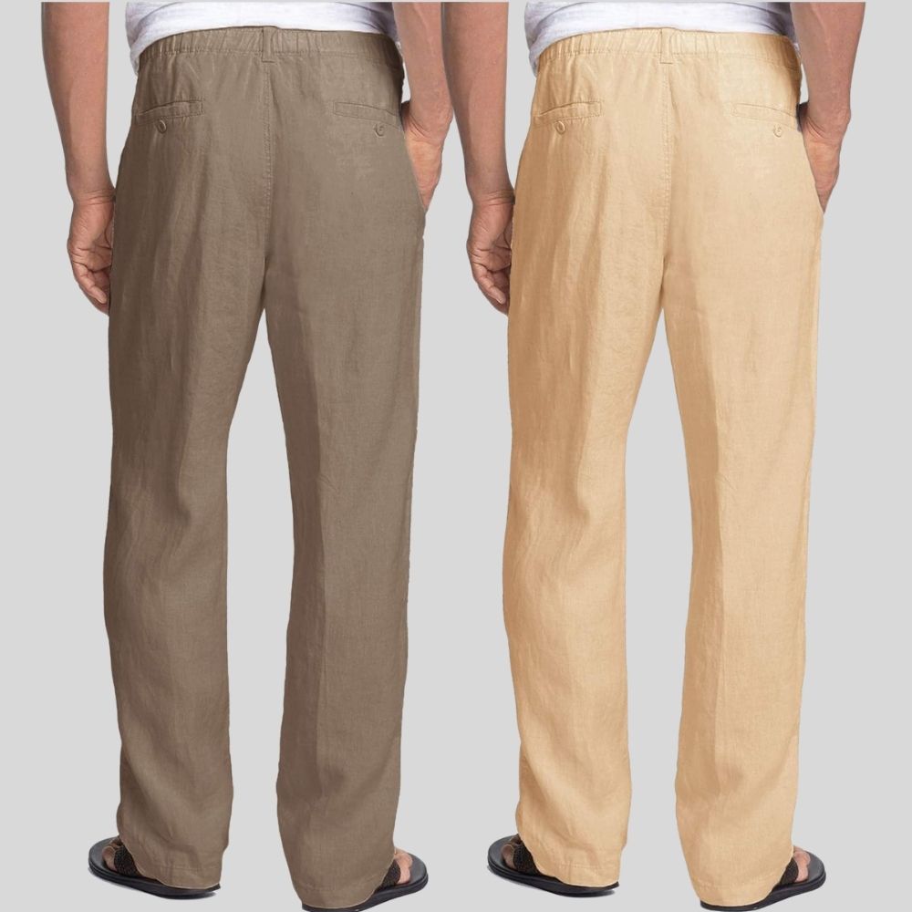 Combo of 2 Light Gray and Cream Linen Men Pants-47412
