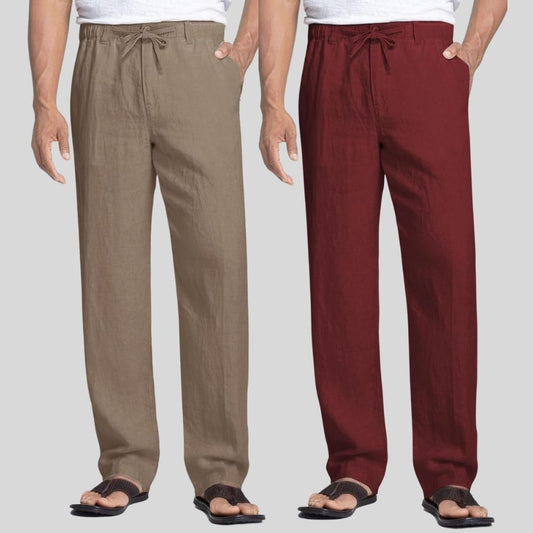 Combo of 2 Light Gray and Maroon Linen Men Pants-47413