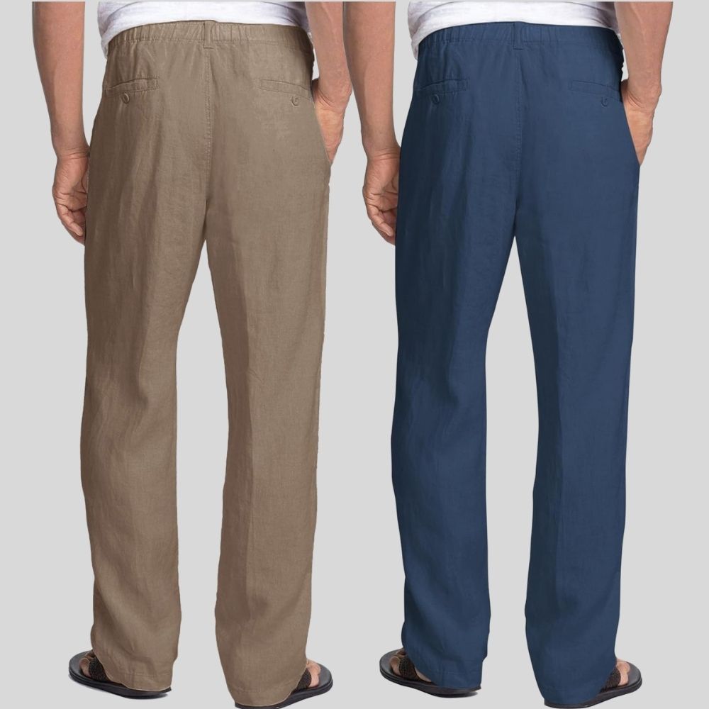 Combo of 2 Light Gray and Teal Blue Linen Men Pants-47414