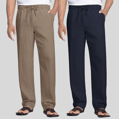 Combo of 2 Light Gray and Navy Blue Linen Men Pants-47415