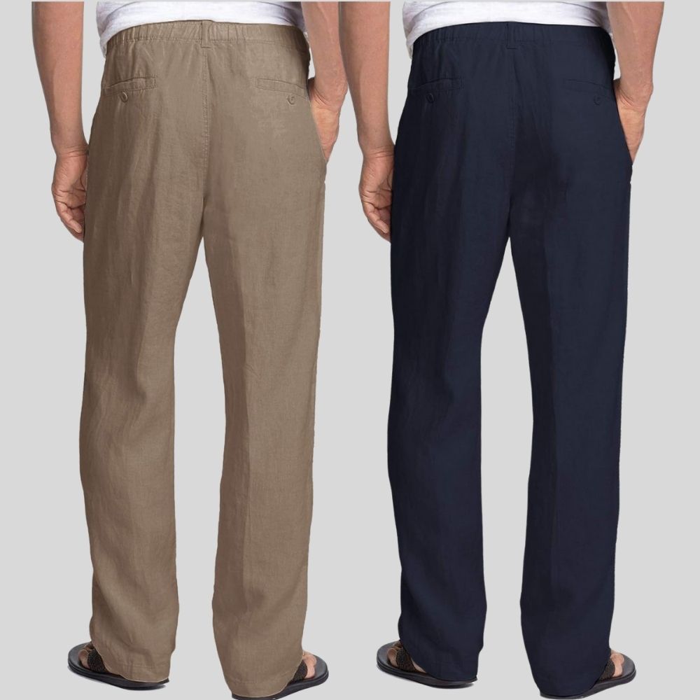 Combo of 2 Light Gray and Navy Blue Linen Men Pants-47415
