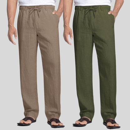 Combo of 2 Light Gray and Army Green Linen Men Pants-47417