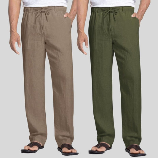 Combo of 2 Light Gray and Army Green Linen Men Pants-47417