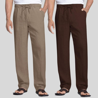 Combo of 2 Light Gray and Brown Linen Men Pants-47418